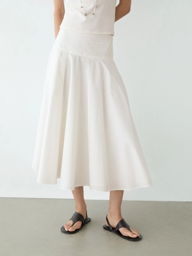 Юбка миди из 100% хлопка с деталями на подоле