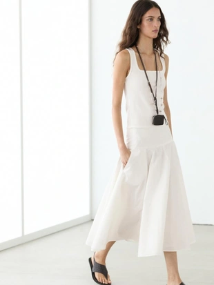 Юбка миди из 100% хлопка с деталями на подоле- Заказать в России