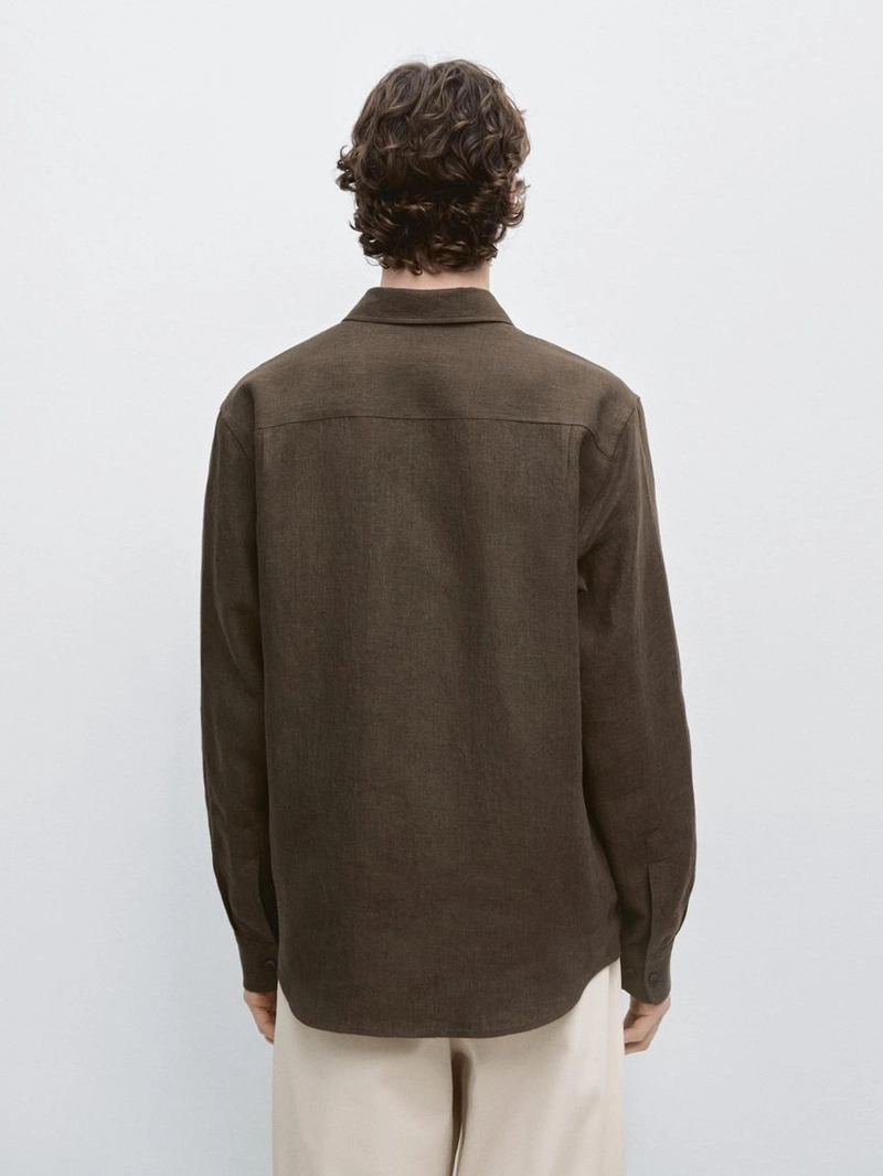 Рубашка из льна с карманом и потертостями, regular fit