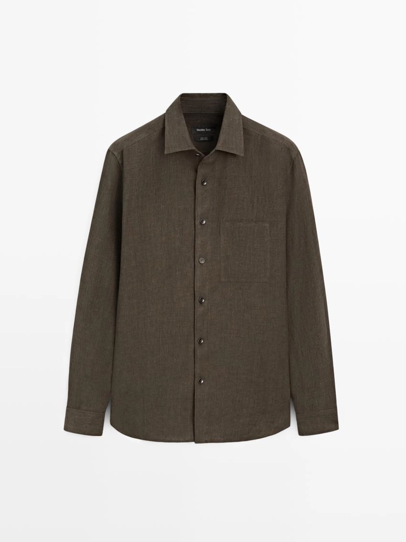 Рубашка из льна с карманом и потертостями, regular fit