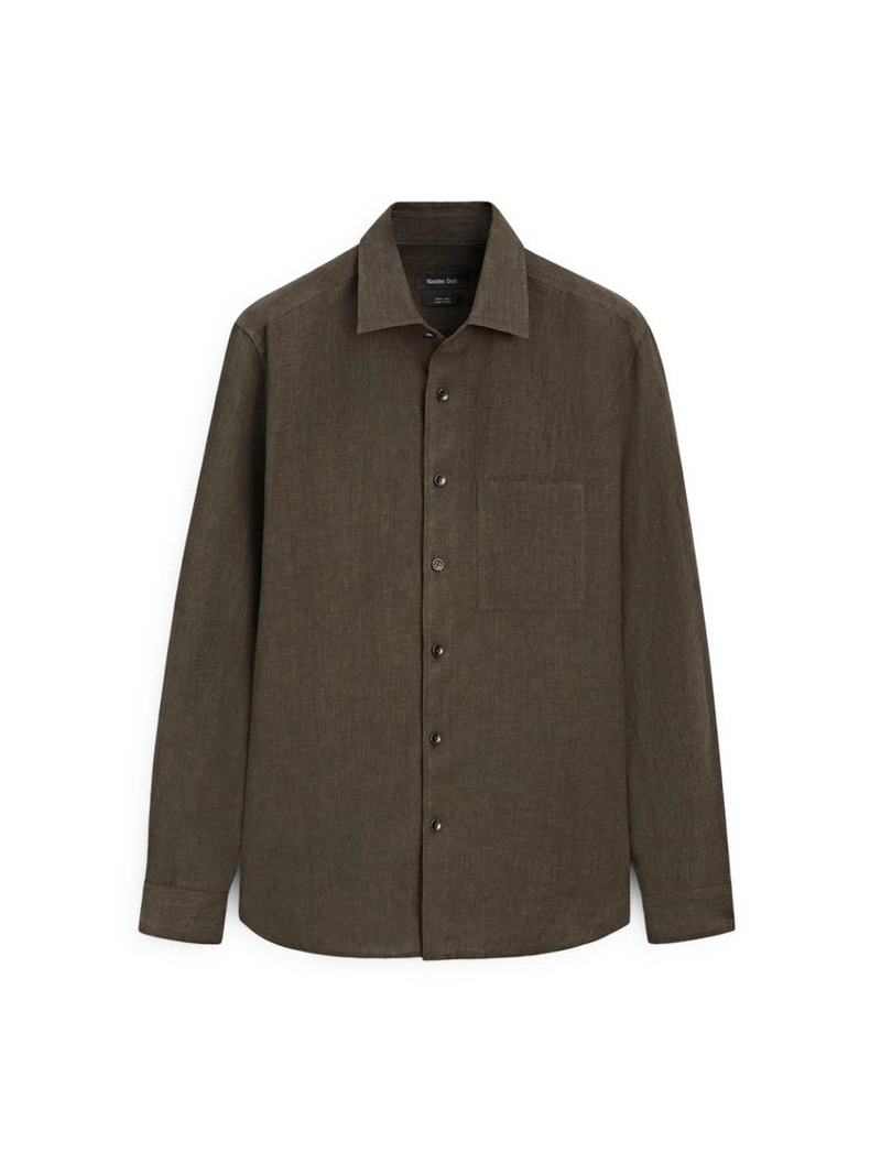 Рубашка из льна с карманом и потертостями, regular fit