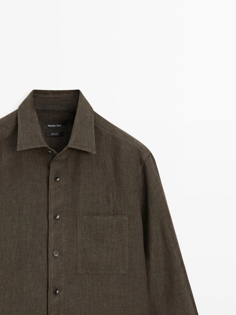 Рубашка из льна с карманом и потертостями, regular fit