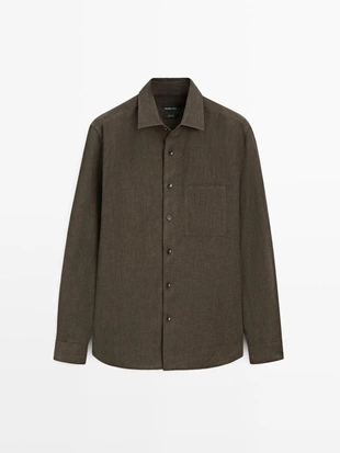 Рубашка из льна с карманом и потертостями, regular fit- Заказать в России