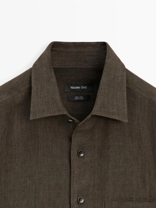 Рубашка из льна с карманом и потертостями, regular fit- Заказать в России