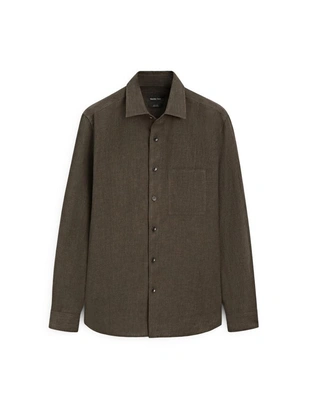 Рубашка из льна с карманом и потертостями, regular fit- Заказать в России