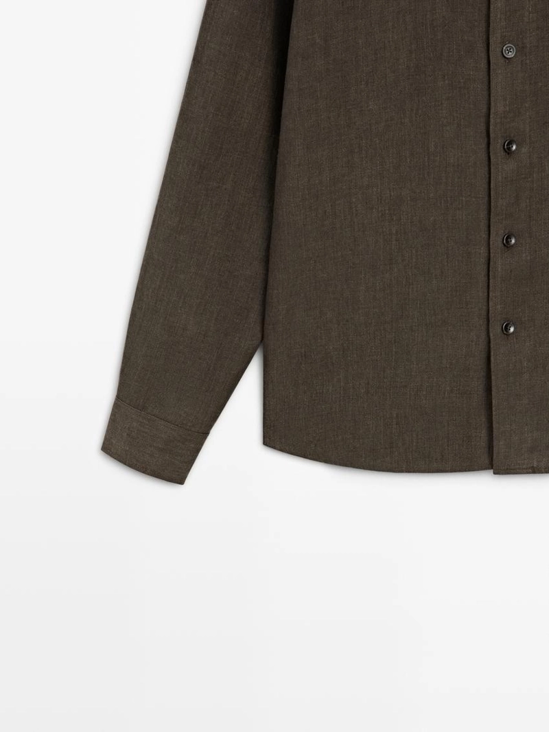 Рубашка из льна с карманом и потертостями, regular fit