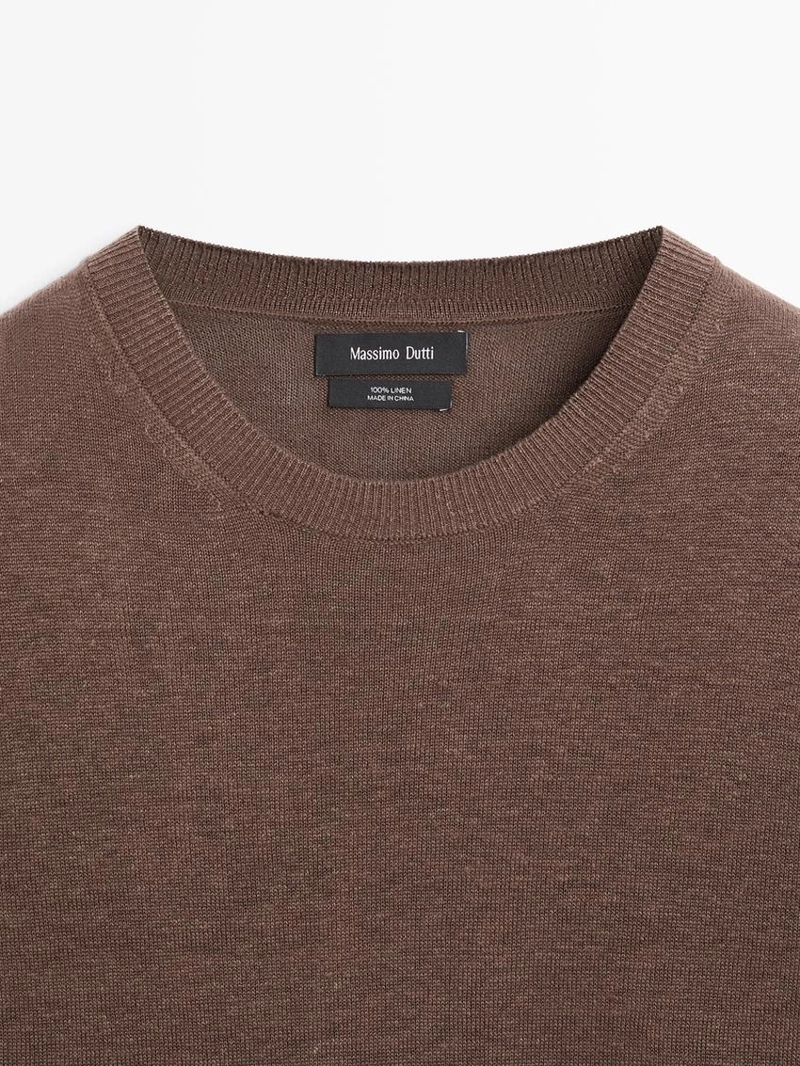 Свитер с круглым вырезом из льняного вязаного полотна