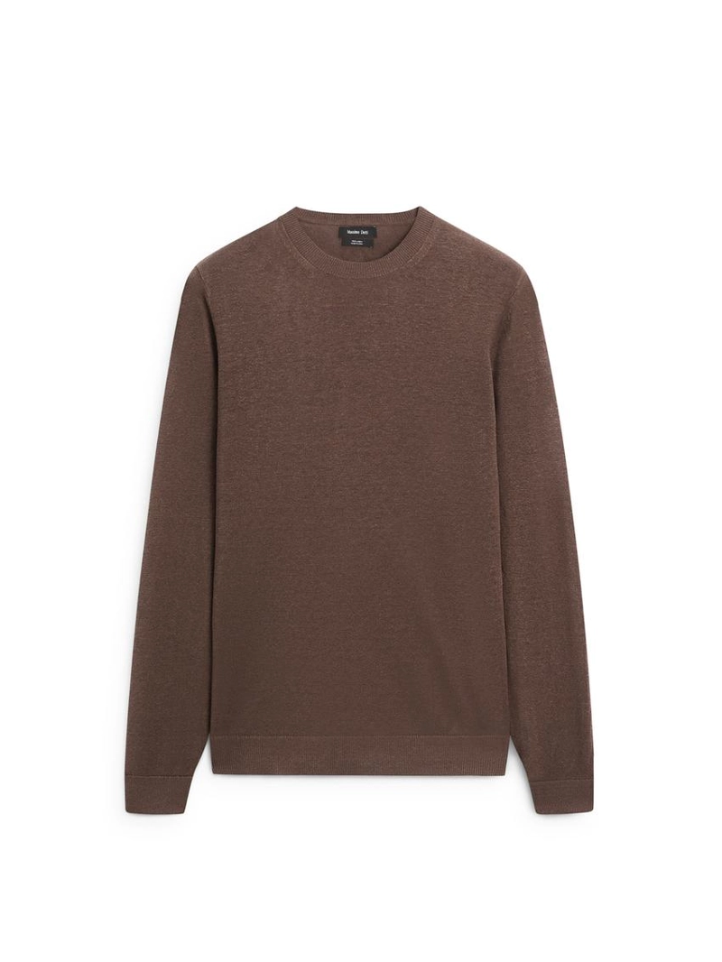 Свитер с круглым вырезом из льняного вязаного полотна