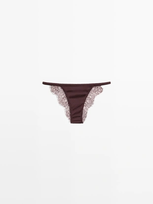 Шелковые трусы с кружевными деталями- Заказать в России