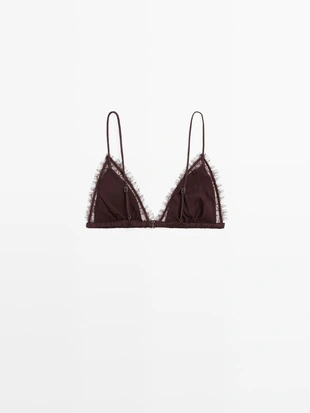 BROWN|4901/786 - Massimo Dutti Трикотажный лиф из шелка и кружева