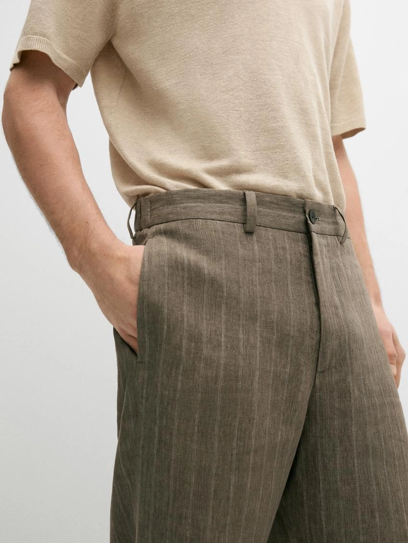Полосатые льняные брюки massimo dutti