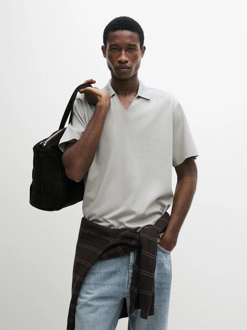 Поло с v-образным вырезом из хлопка massimo dutti