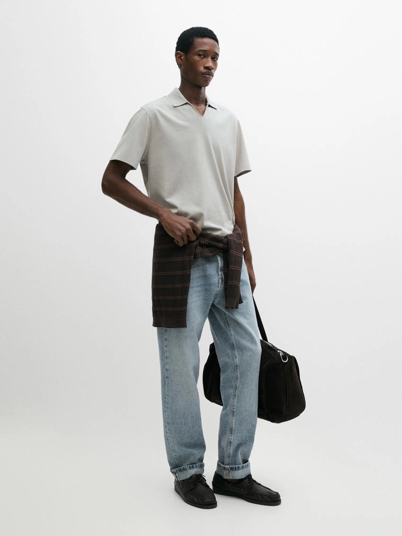 Поло с v-образным вырезом из хлопка massimo dutti