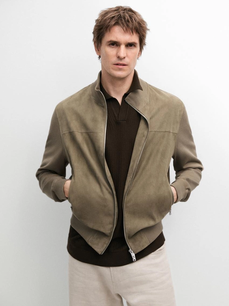 Куртка из контрастной вязки и замши