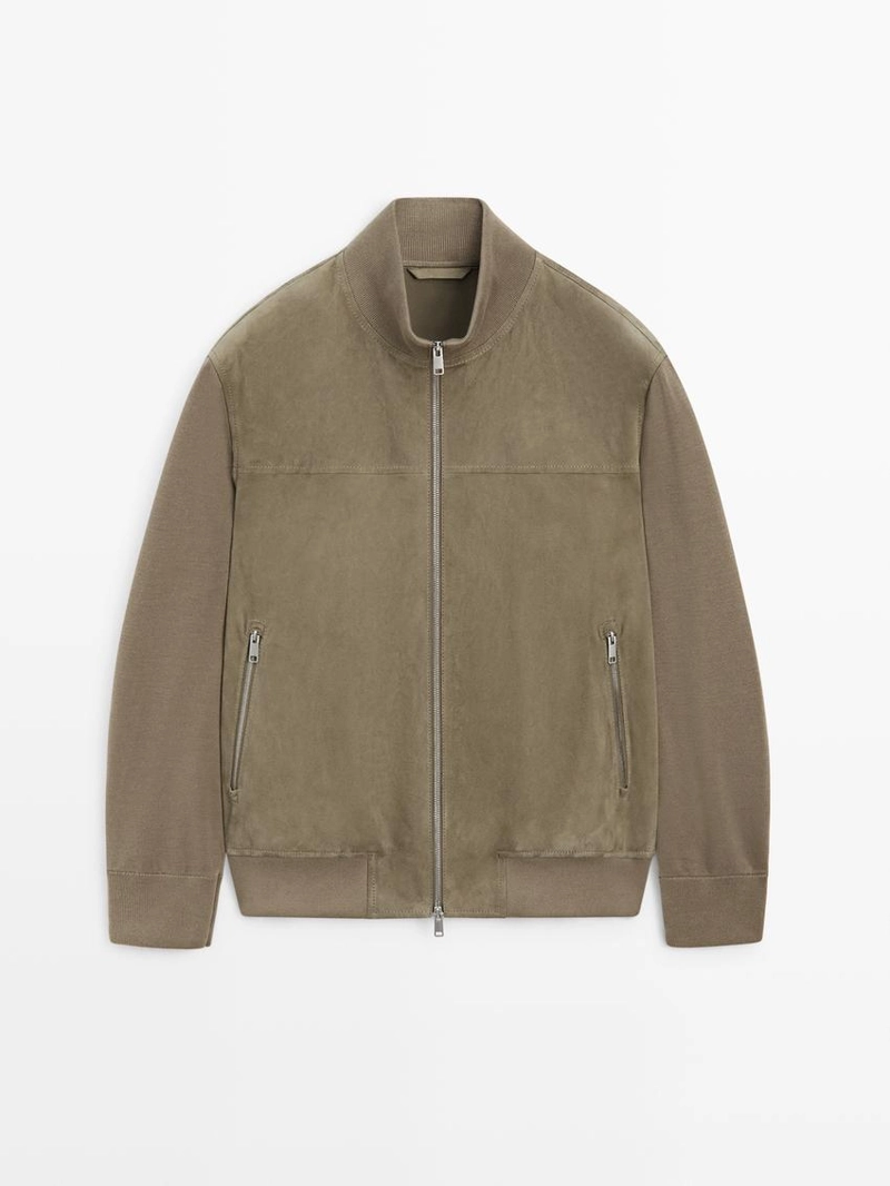 Куртка из контрастной вязки и замши