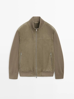 Куртка из контрастной вязки и замши- Заказать в России