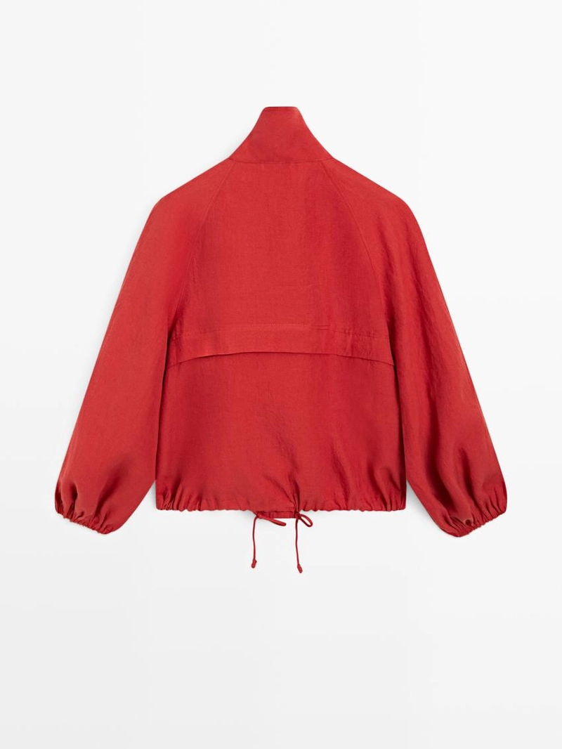Льняная объемная бомбер-куртка