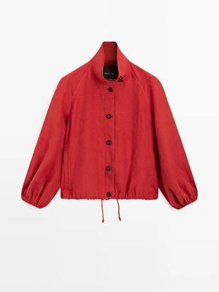 Льняная объемная бомбер-куртка- Заказать в России