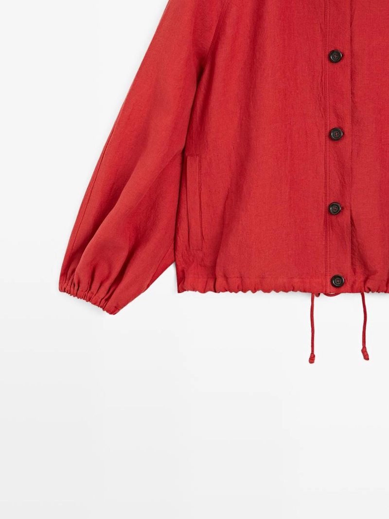 Льняная объемная бомбер-куртка