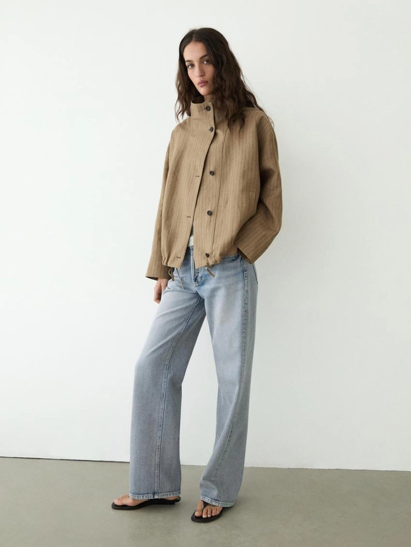 Бомбер из полосатой льняной смеси