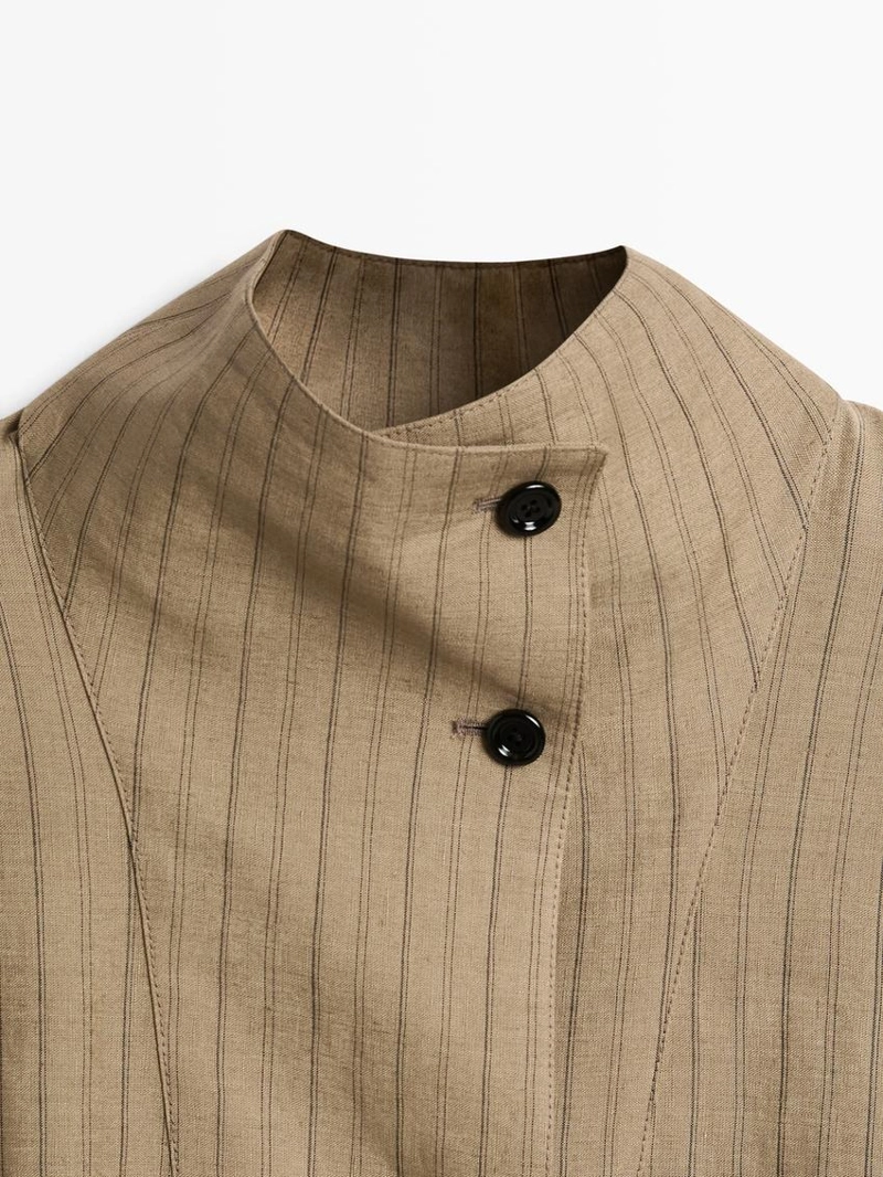 Бомбер из полосатой льняной смеси