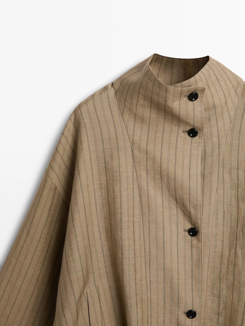 Бомбер из полосатой льняной смеси