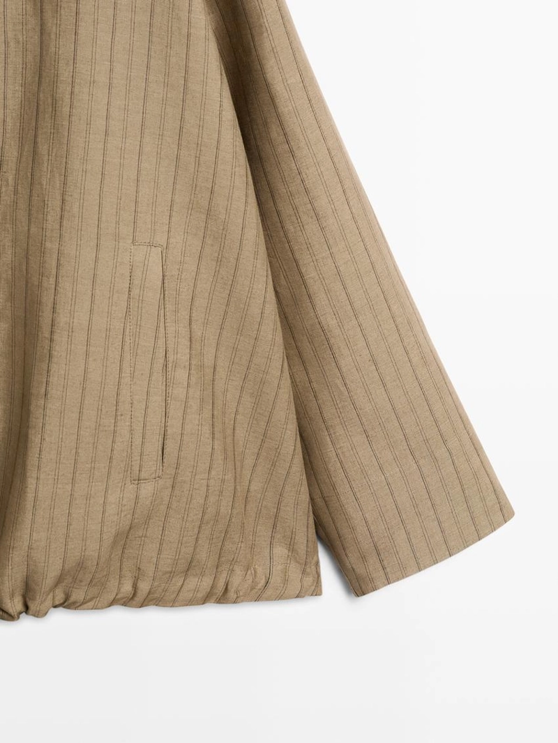 Бомбер из полосатой льняной смеси