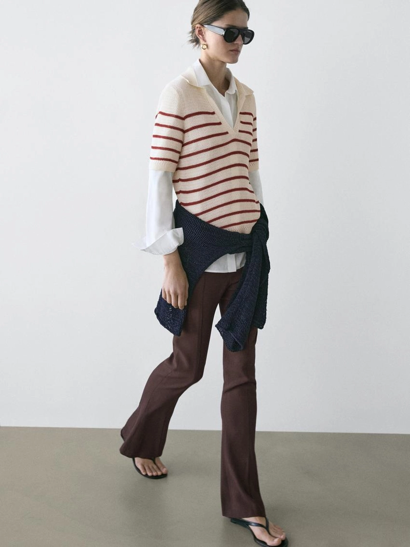 Поло из вязаного хлопкового микса в полоску