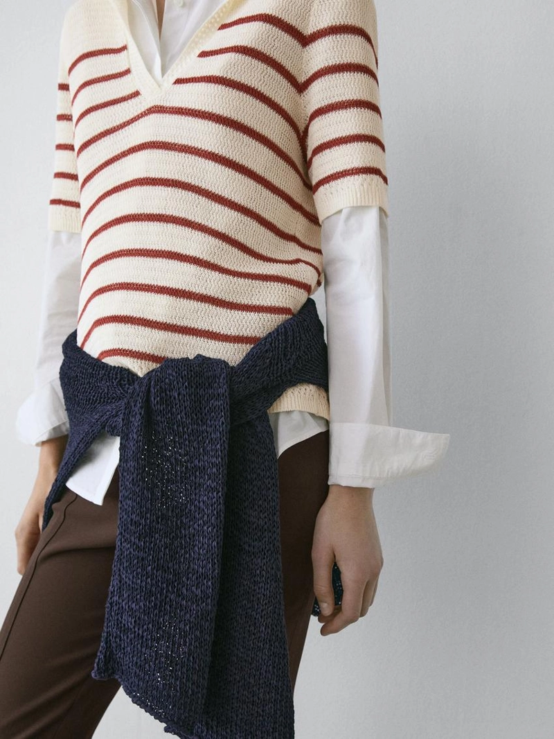 Поло из вязаного хлопкового микса в полоску