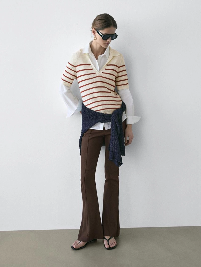 Поло из вязаного хлопкового микса в полоску