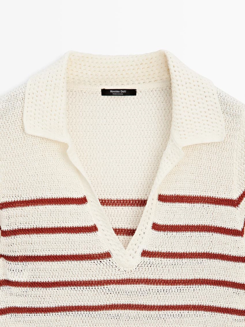 Поло из вязаного хлопкового микса в полоску