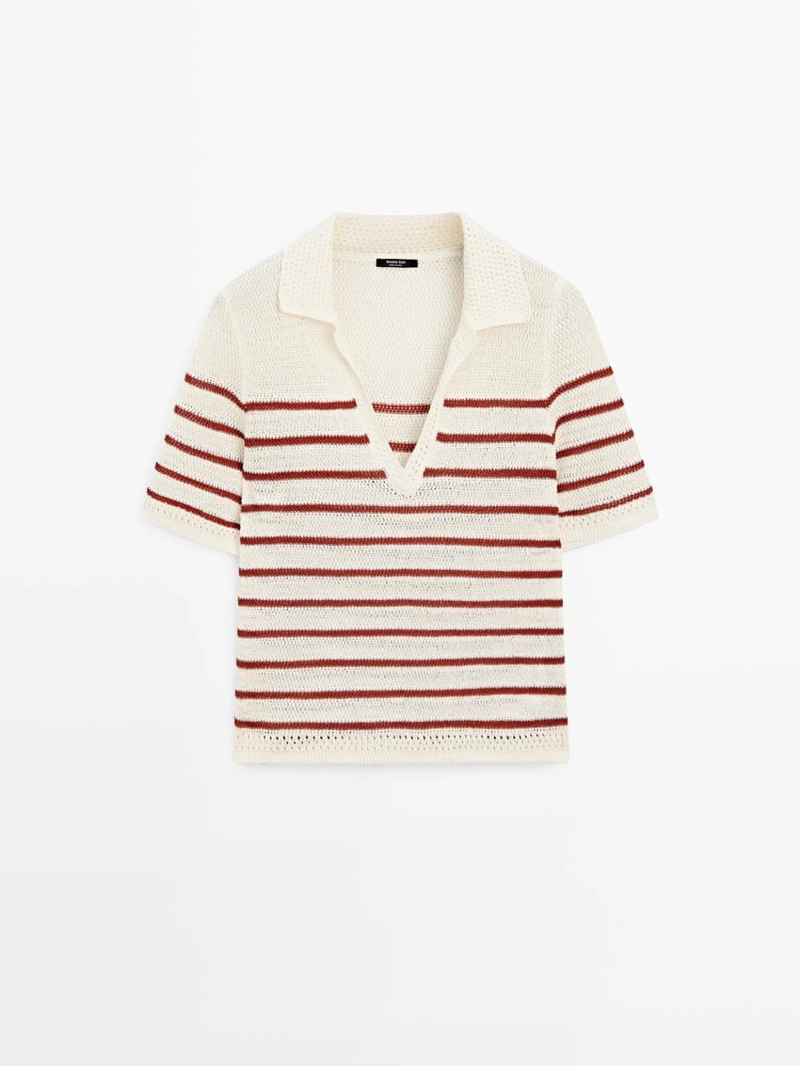 Поло из вязаного хлопкового микса в полоску