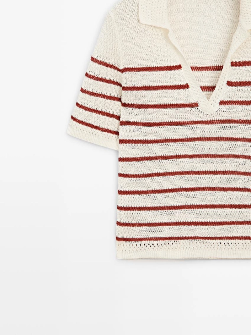 Поло из вязаного хлопкового микса в полоску