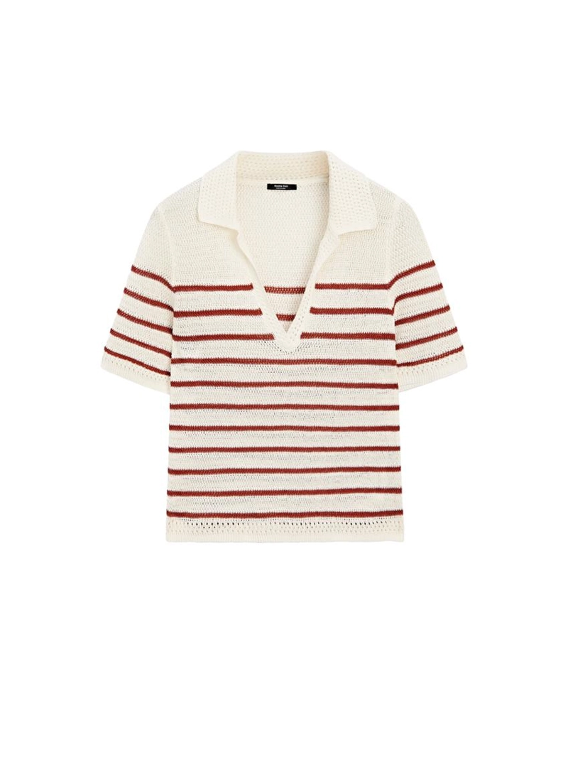 Поло из вязаного хлопкового микса в полоску