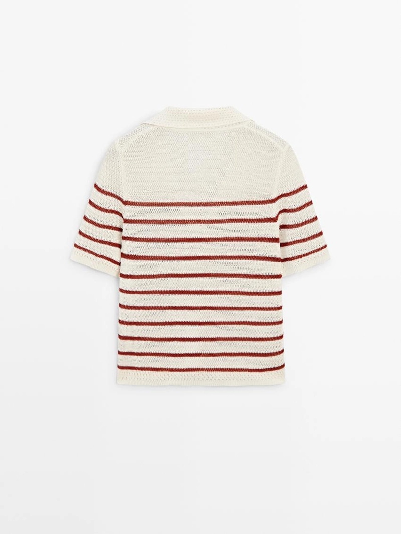 Поло из вязаного хлопкового микса в полоску