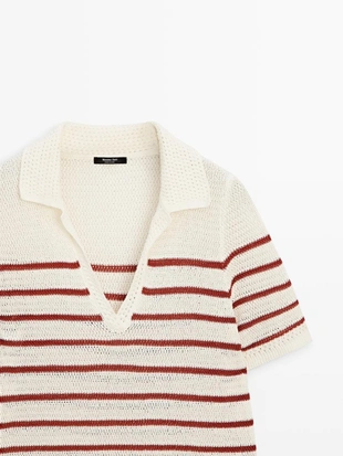 Поло из вязаного хлопкового микса в полоску- Заказать в России