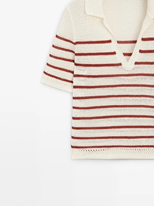 Поло из вязаного хлопкового микса в полоску- Заказать в России