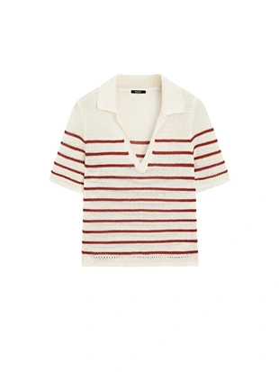 Поло из вязаного хлопкового микса в полоску- Заказать в России
