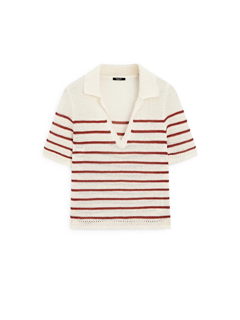 Поло из вязаного хлопкового микса в полоску