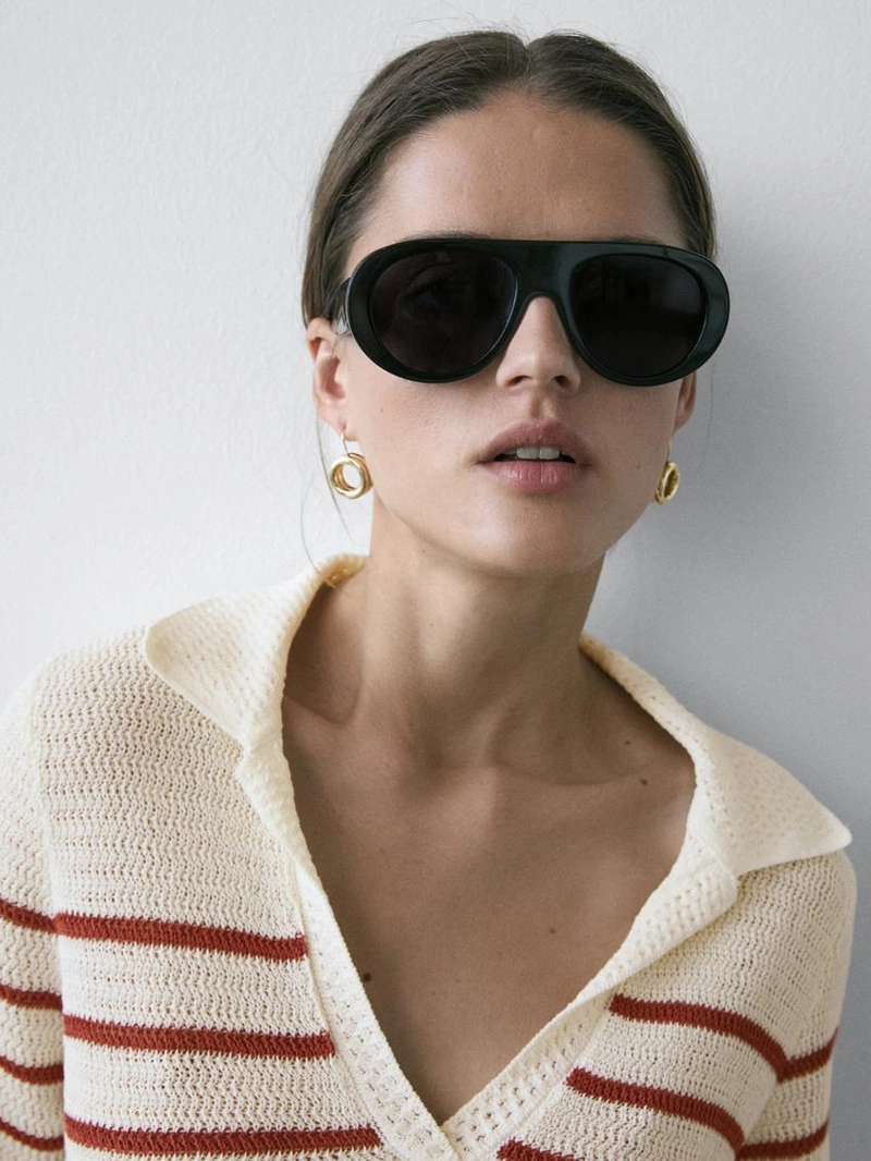 Поло из вязаного хлопкового микса в полоску