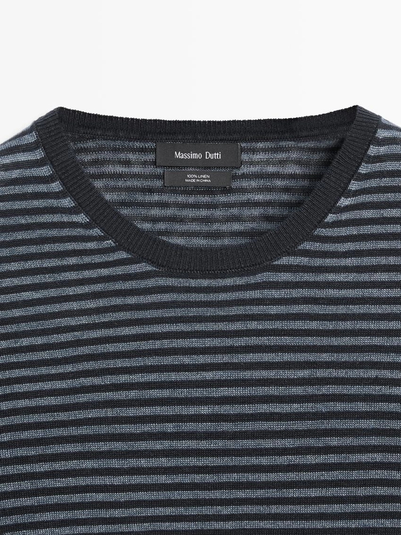 Льняной свитер с полосатыми деталями