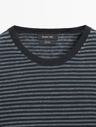 Льняной свитер с полосатыми деталями- Заказать в России