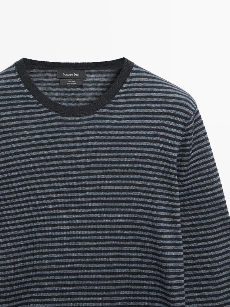 Льняной свитер с полосатыми деталями