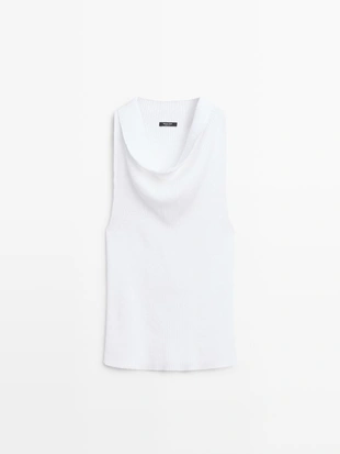 Хлопковый топ с драпированным вырезом- Заказать в России