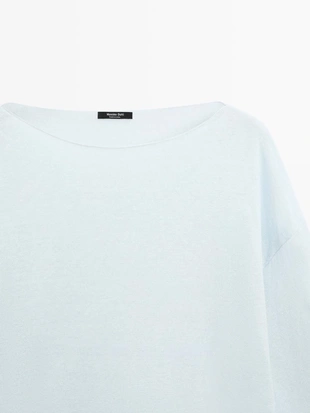 Трикотажный свитер из льна с лодочкой- Заказать в России