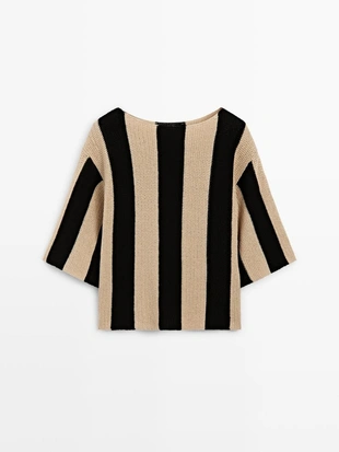 Джемпер из хлопкового трикотажа с полосками- Заказать в России