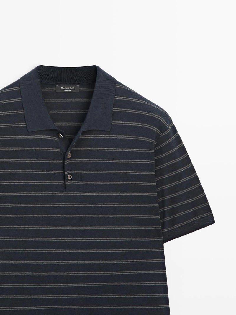 Поло из хлопкового трикотажа с полосатыми деталями