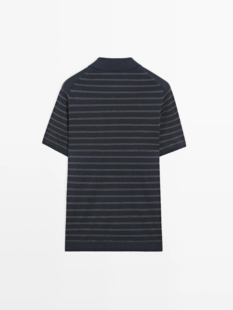 Поло из хлопкового трикотажа с полосатыми деталями