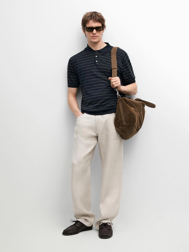 Поло из хлопкового трикотажа с полосатыми деталями