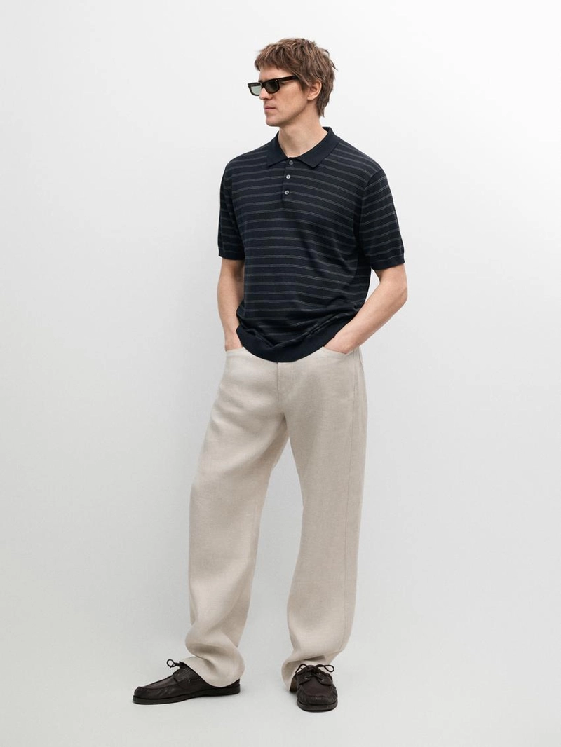 Поло из хлопкового трикотажа с полосатыми деталями